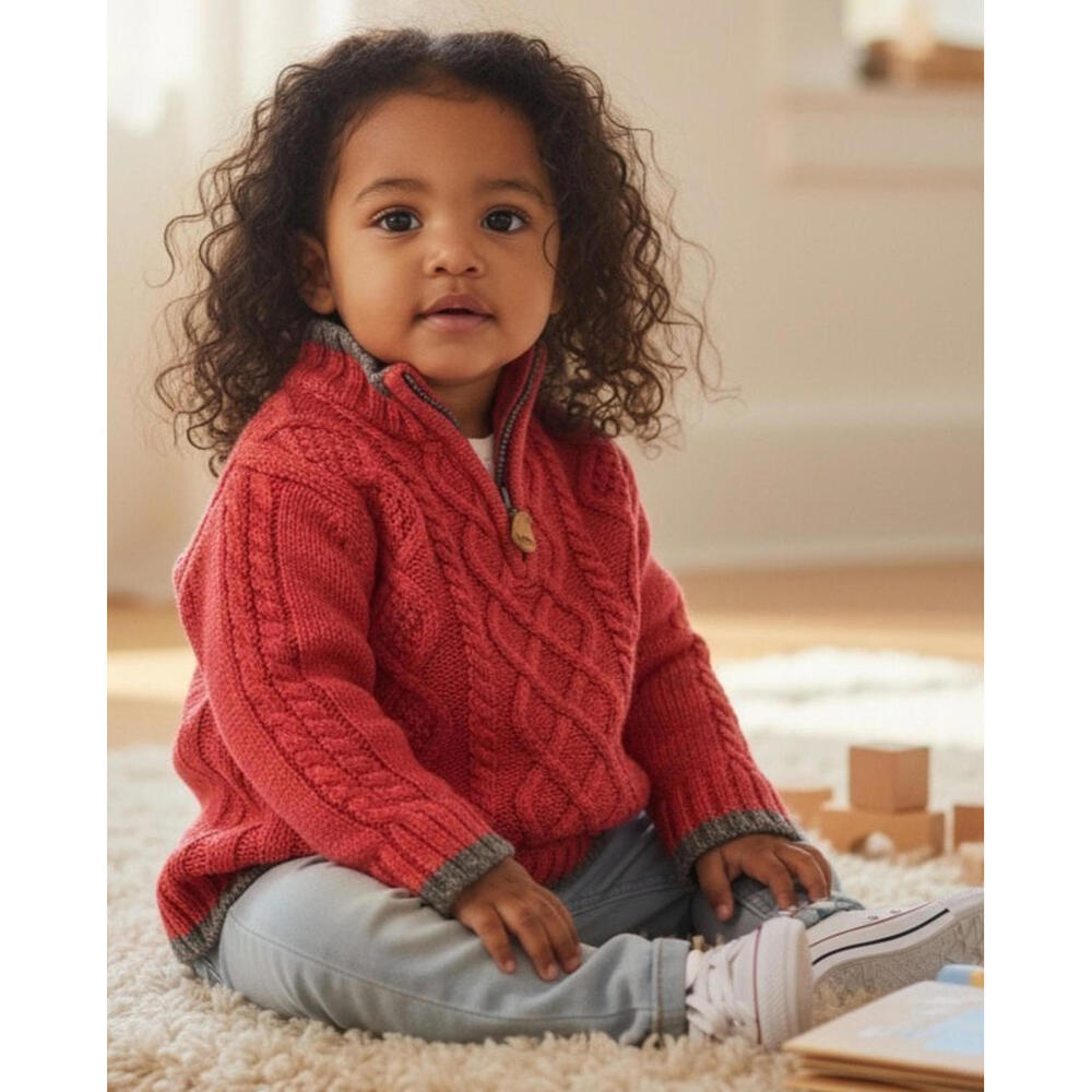 Osh Kosh B'Gosh Cable Knit Pullover, 1/4 Zip, Sz 2T, Burgundy & Grey